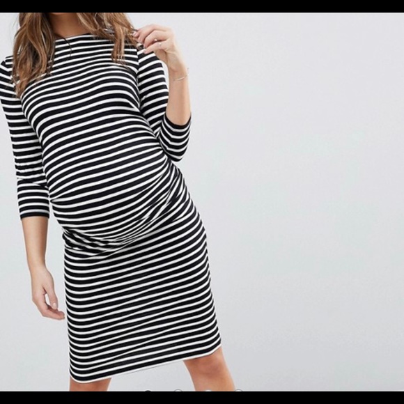 ASOS Maternity Dresses & Skirts - ASOS Stripe Ruched Side 3/4 Length Sleeve Dress